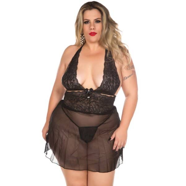 Camisola Renda Curta Plus Size Munas Moda Intima Sex Shop