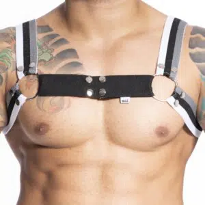 Harness masculino em elástico listrado com detalhes em metal SD Clothing