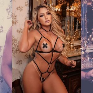 Body Louca Em Strappy Com Argolas Tallyta Lingerie