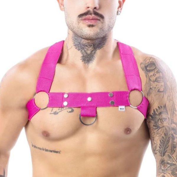 HARNESS EM ELÁSTICO ROSA COM METAL