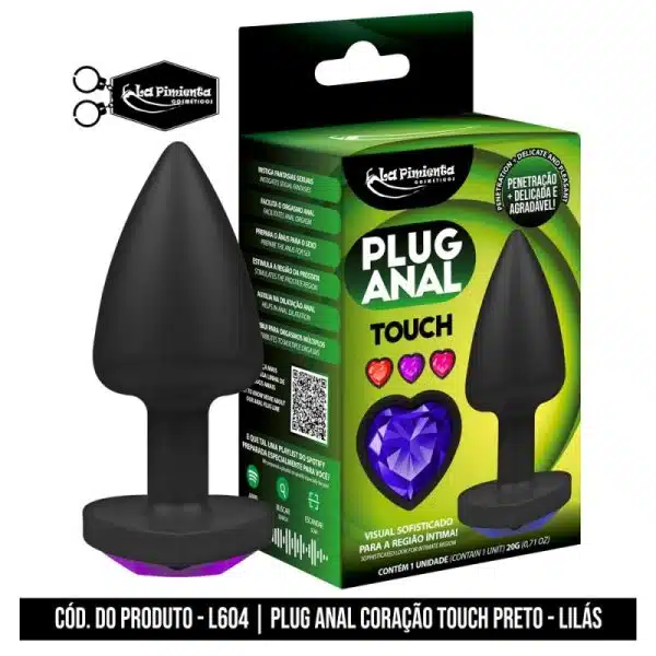 Plug Anal Preto Touch Coração LILÁS da La Pimienta - Image 4