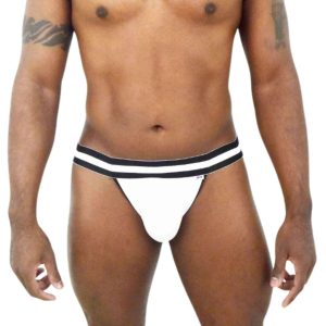 Jock Branco Masculino Underwear Masculino Elegante Jockstrap de Poliéster e Elastano Ajuste Universal Jockstrap Moda Íntima Masculina Confortável Design com Elástico Branco e Preto Roupa Íntima Versátil Masculina Conforto e Suporte Jock Estilo Sofisticado Underwear Jockstrap Premium Masculino Moda Íntima Atual Masculina Jockstrap para Todo Dia Elegância em Moda Íntima Roupa Íntima de Alta Qualidade Underwear Clássico Masculino